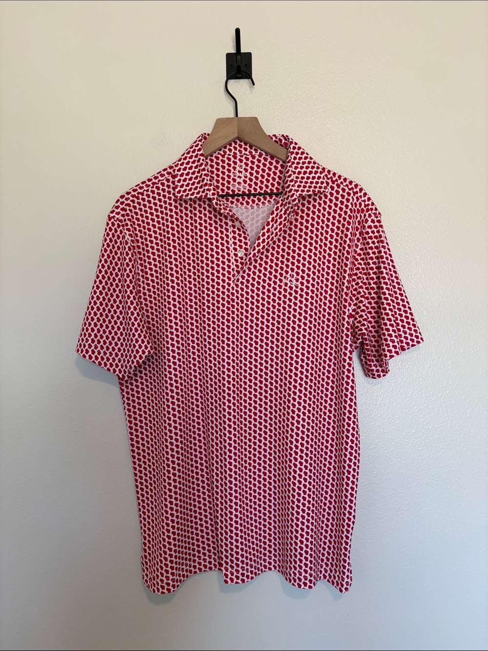 Men's Rhoback Wisconsin Novelty Print Short Sleeve Stretch Polo Shirt Red Medium